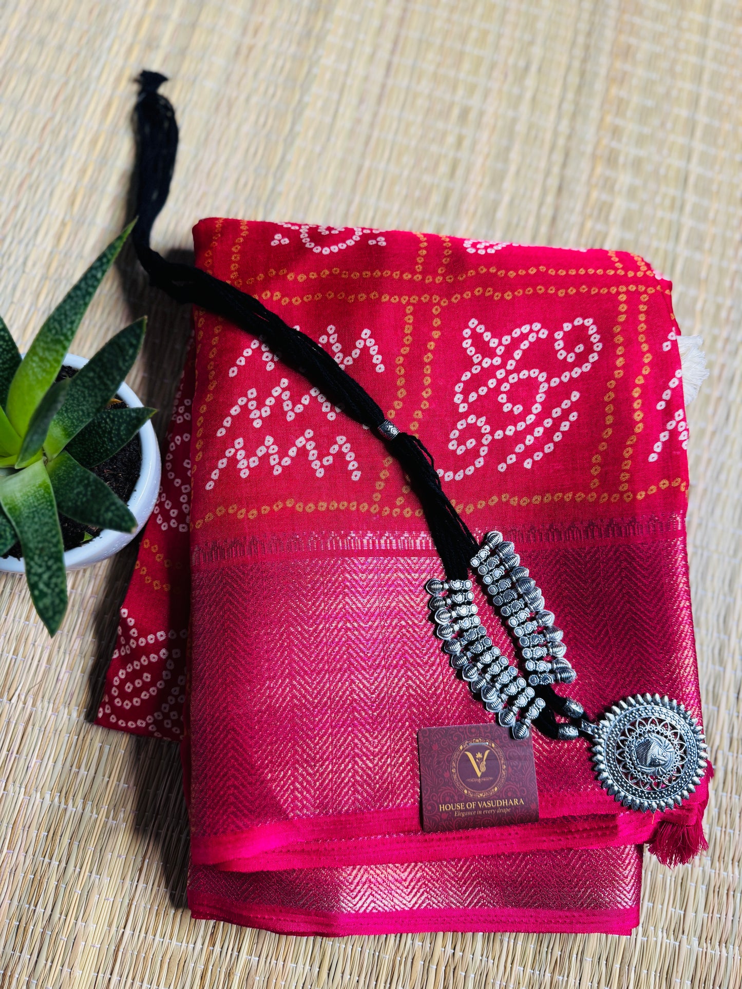 Pink Bandhani Silk Saree with Zari Border