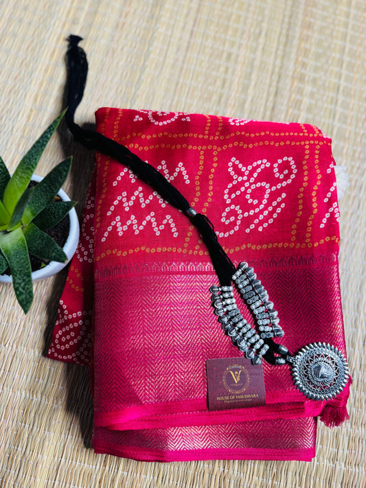 Pink Bandhani Silk Saree with Zari Border
