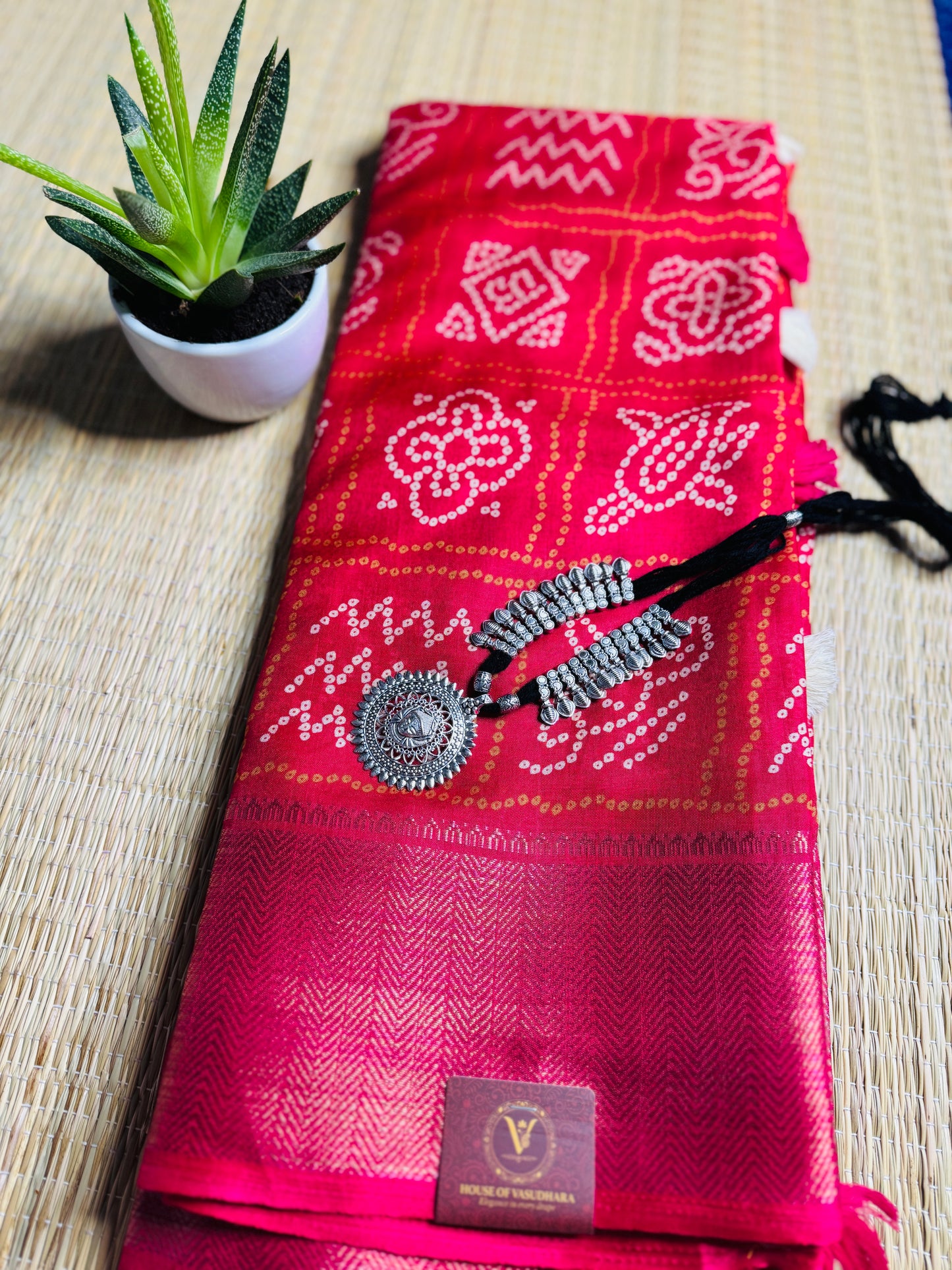 Pink Bandhani Silk Saree with Zari Border