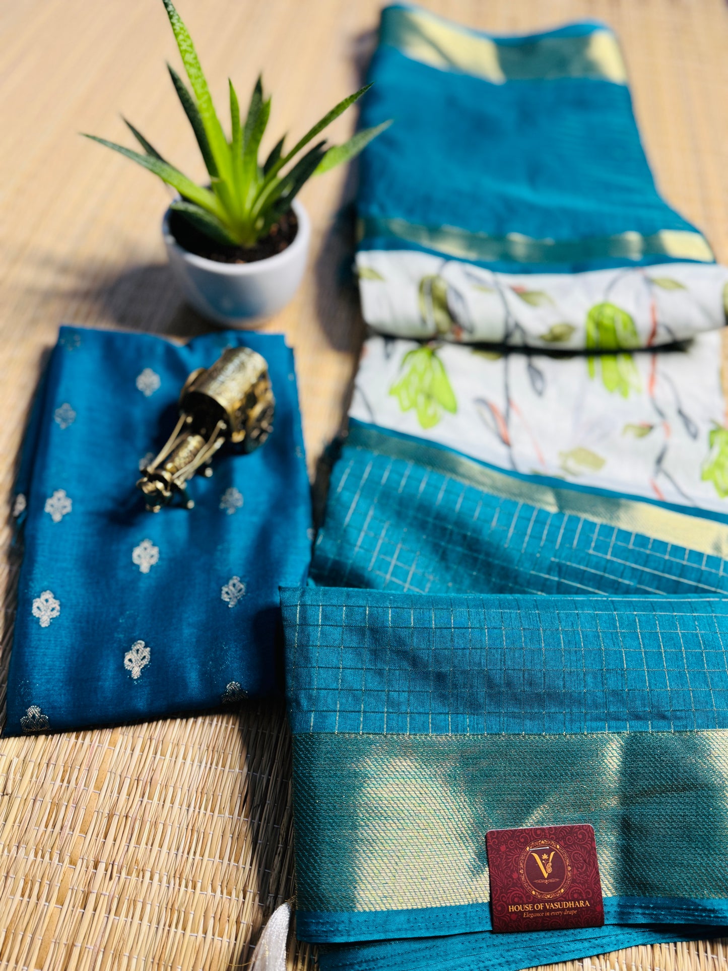 White and Blue 2D Semi crepe silk in half and half pattern