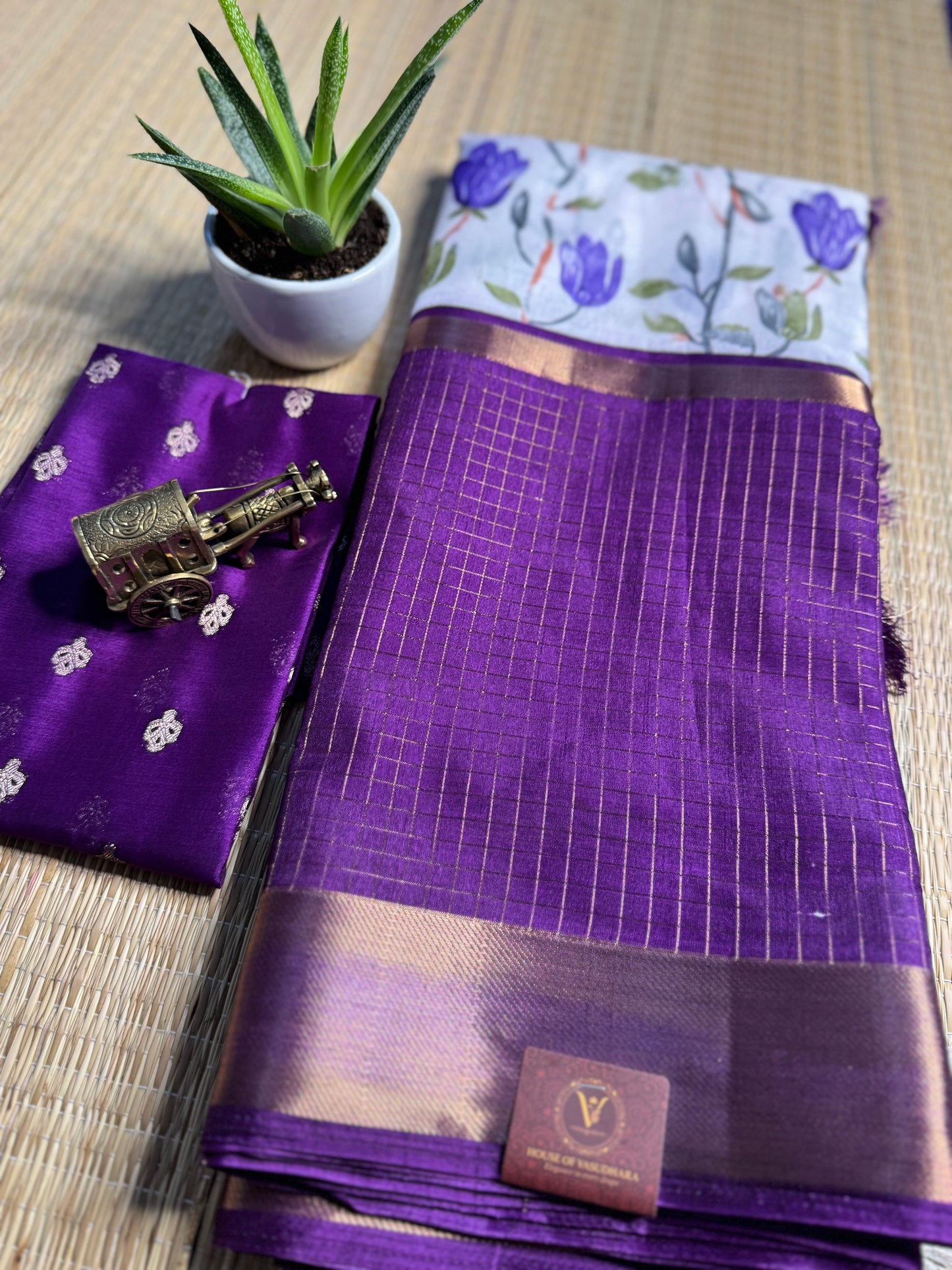 White and Purple 2D Semi crepe silk in half and half pattern