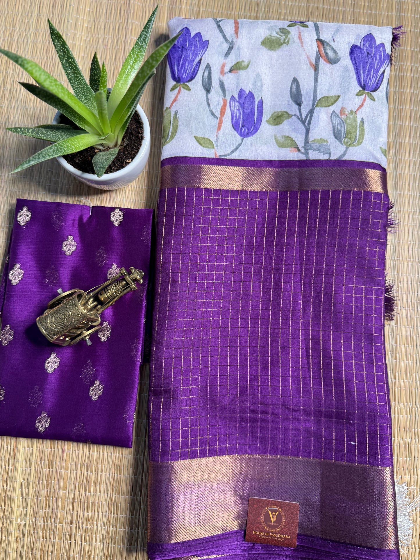 White and Purple 2D Semi crepe silk in half and half pattern