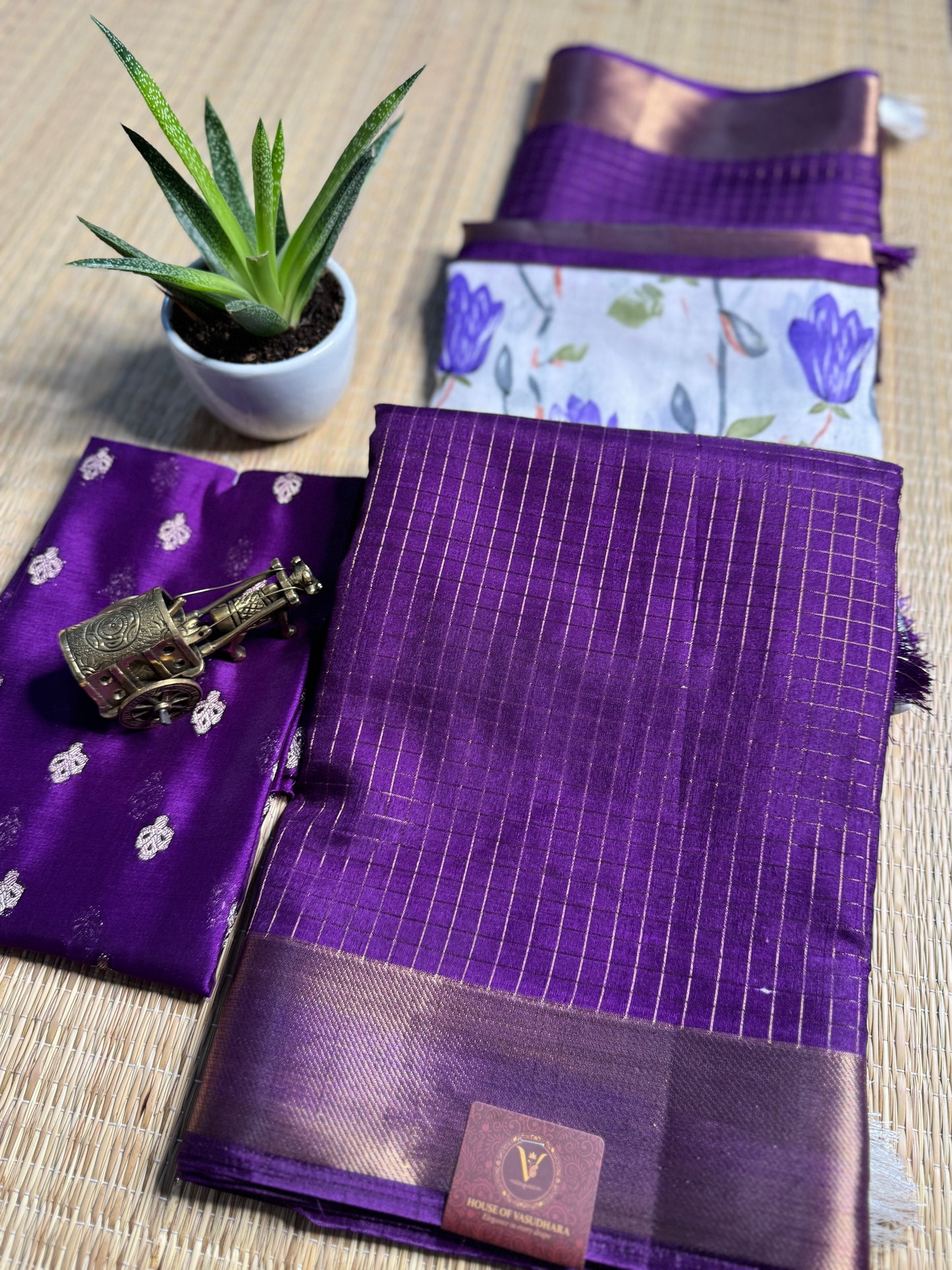 White and Purple 2D Semi crepe silk in half and half pattern