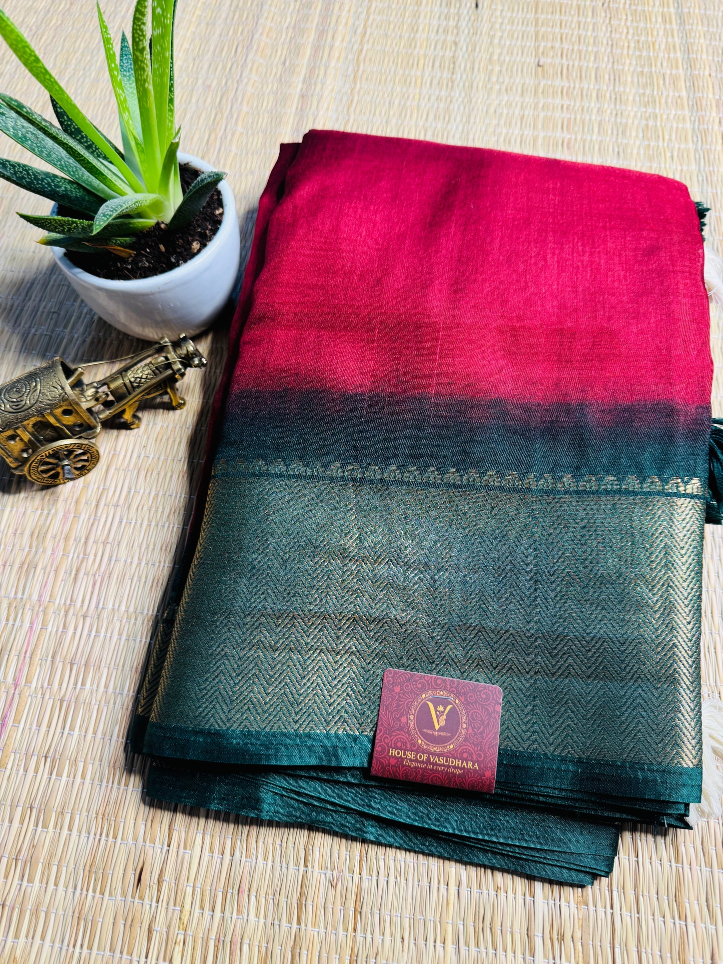 Maroon & Green Dola Silk Saree