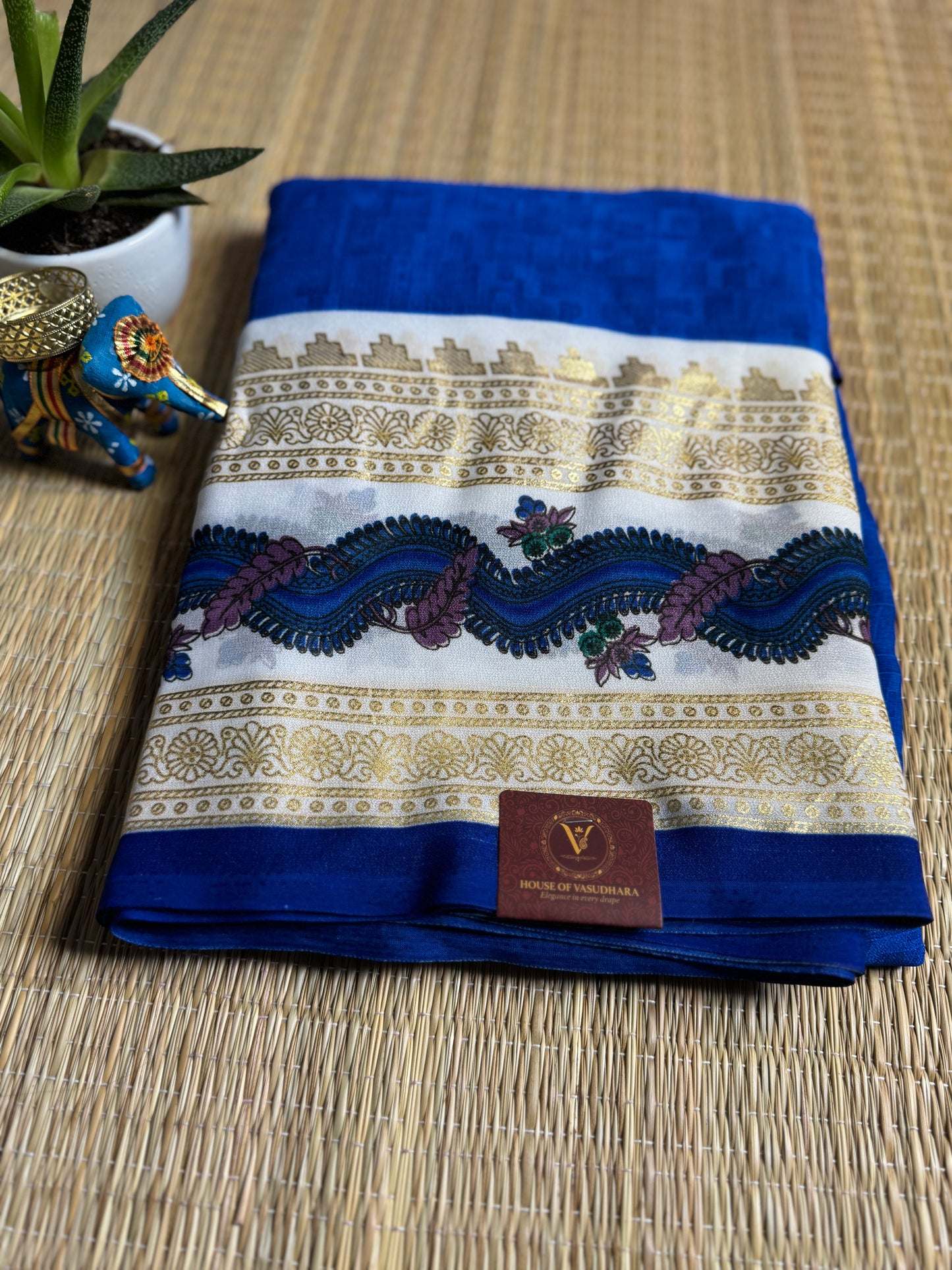 Dark blue Georgette with Bentex border