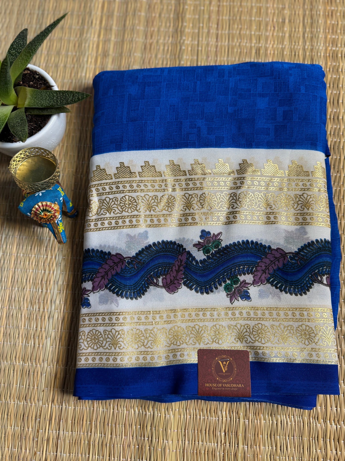 Dark blue Georgette with Bentex border