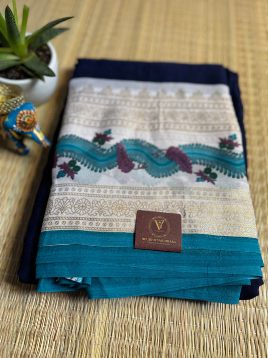 Royal Blue Georgette with Bentex  border