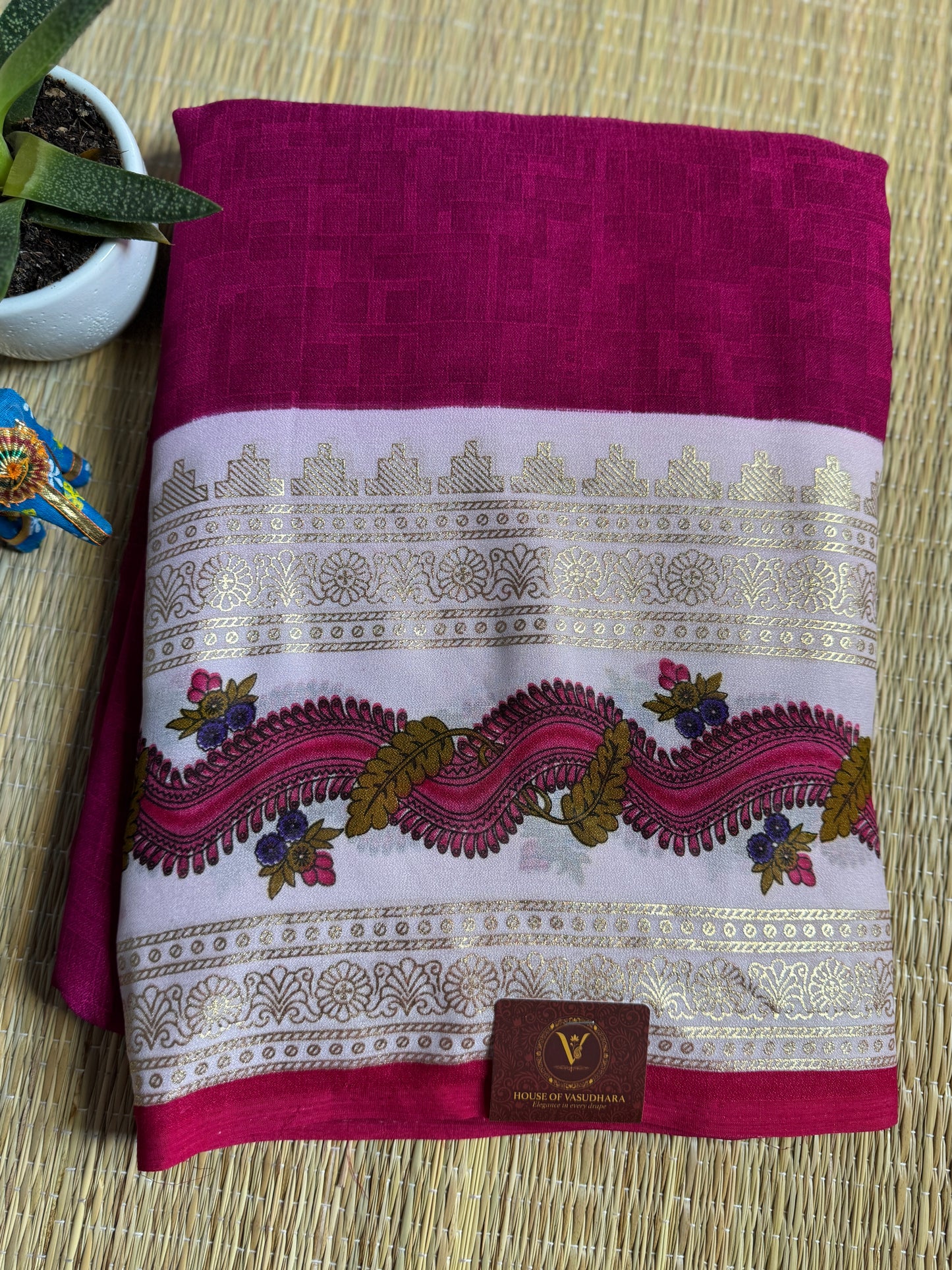 Rani Pink Georgette with Bentex border