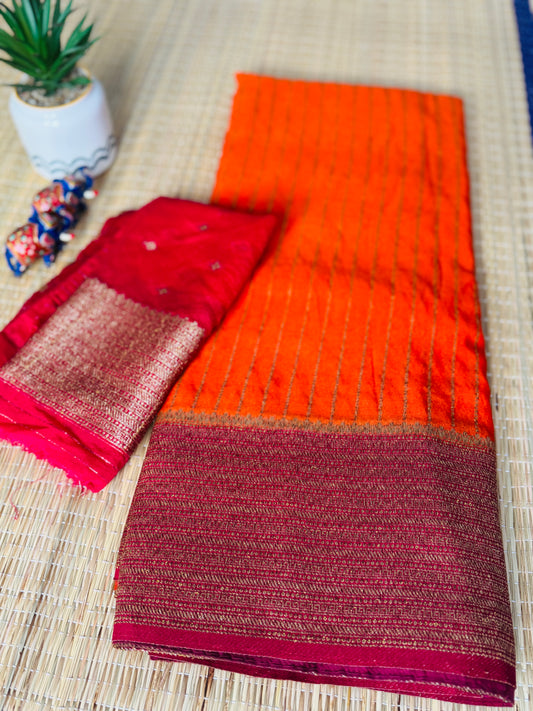 Orange & Pink pure Banarasi silk saree
