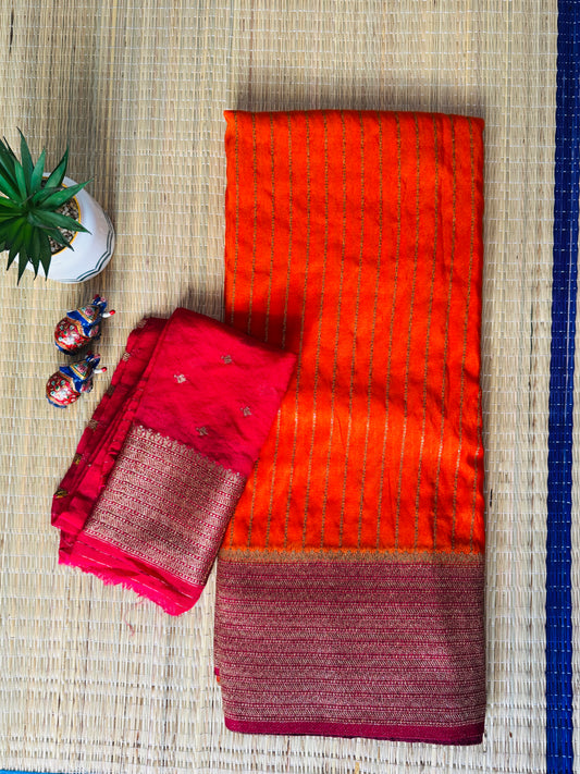 Orange & Pink pure Banarasi silk saree