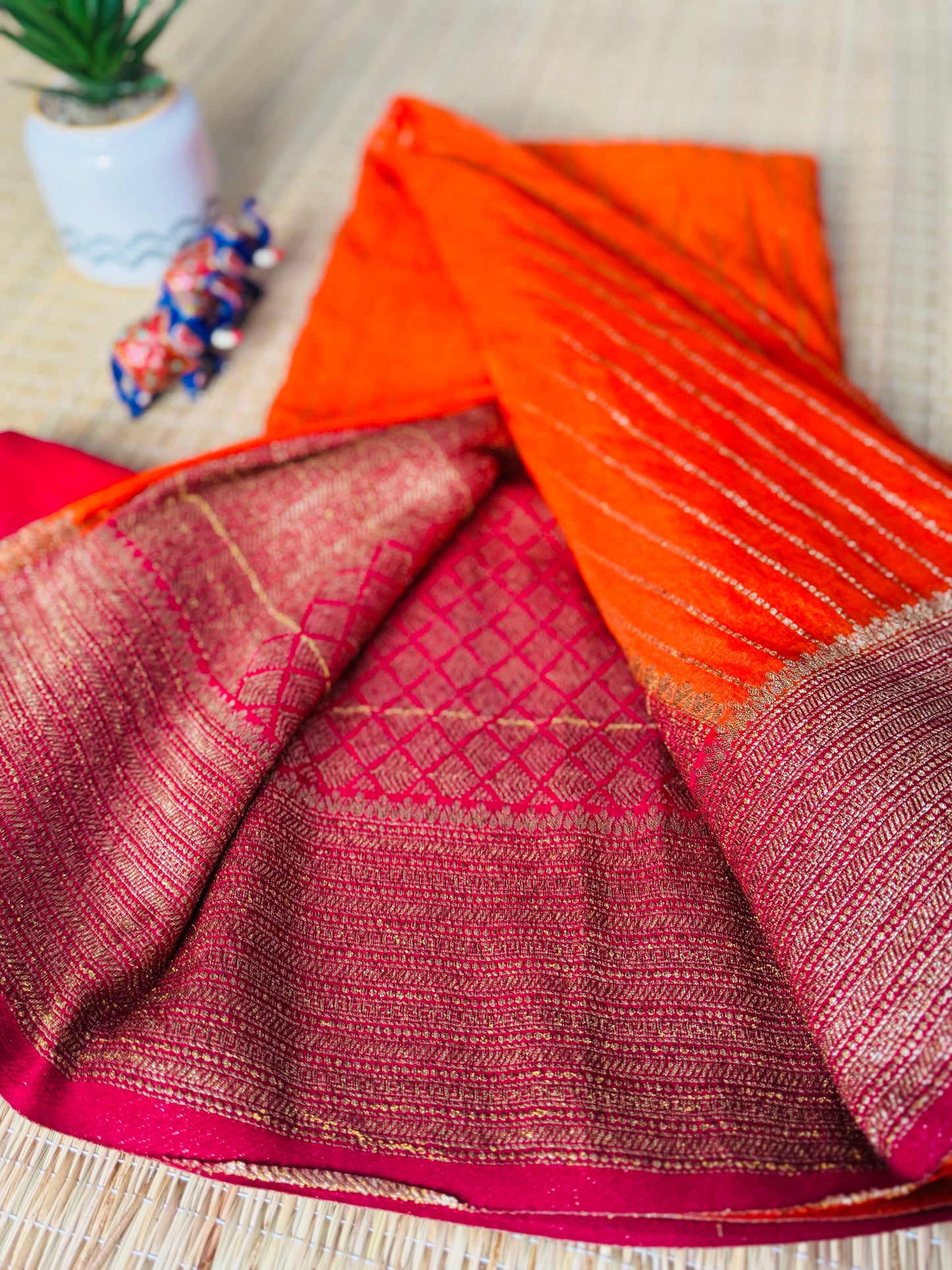 Orange & Pink pure Banarasi silk saree