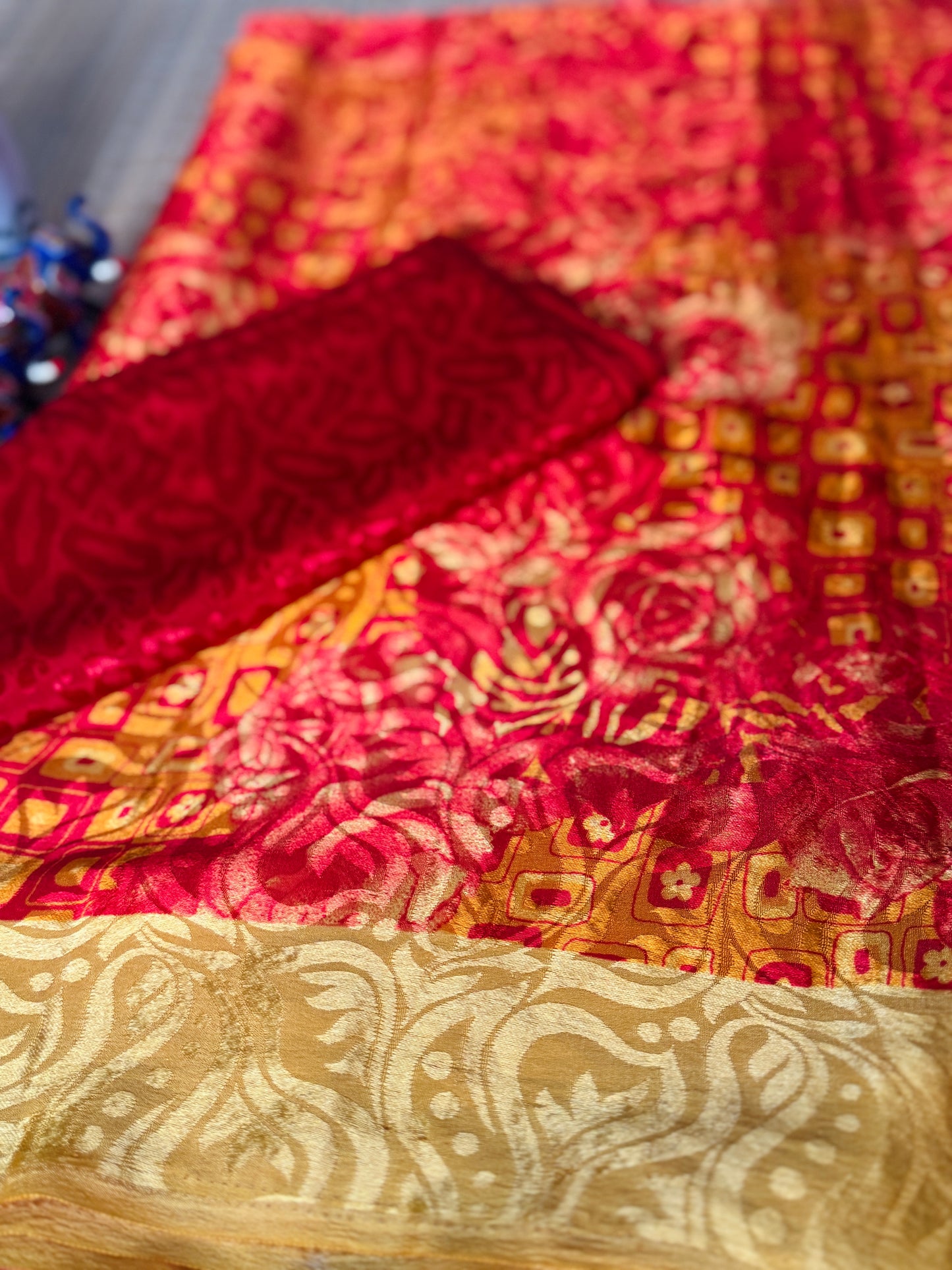 Red & Yellow Satin finish Georgette saree