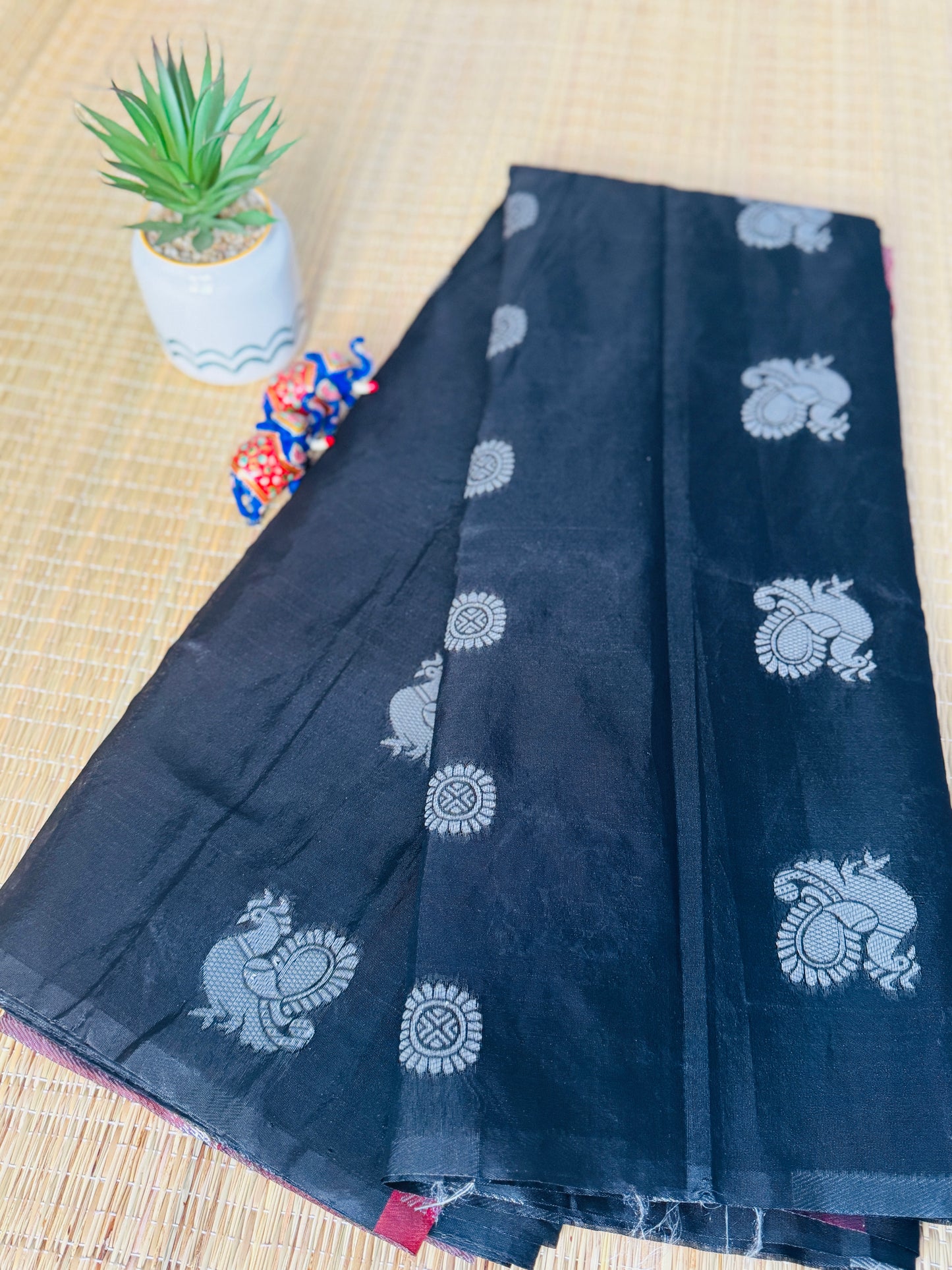 Black & Maroon with Peacock motifs