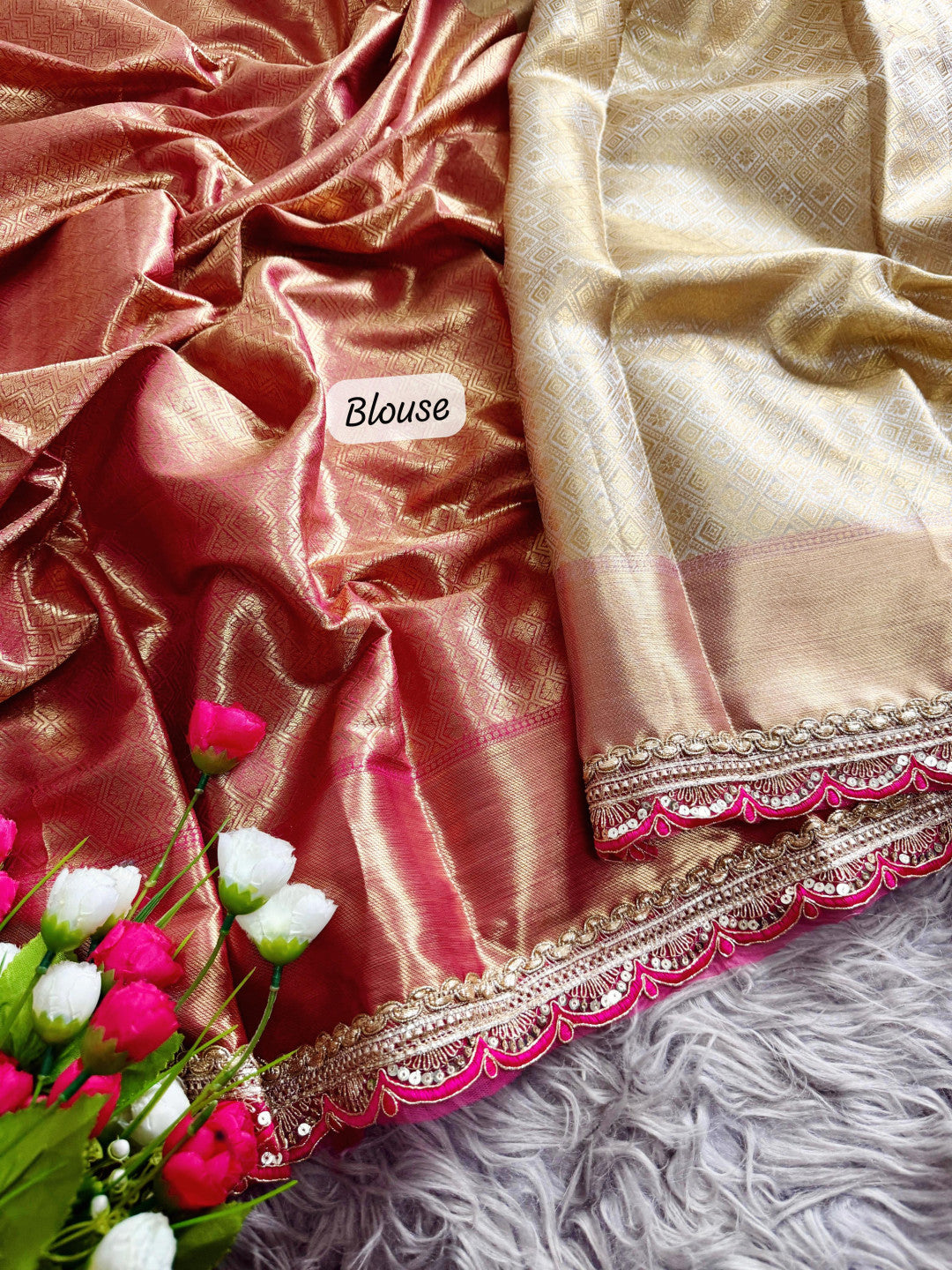 Gold soft tissue silk saree with lace border