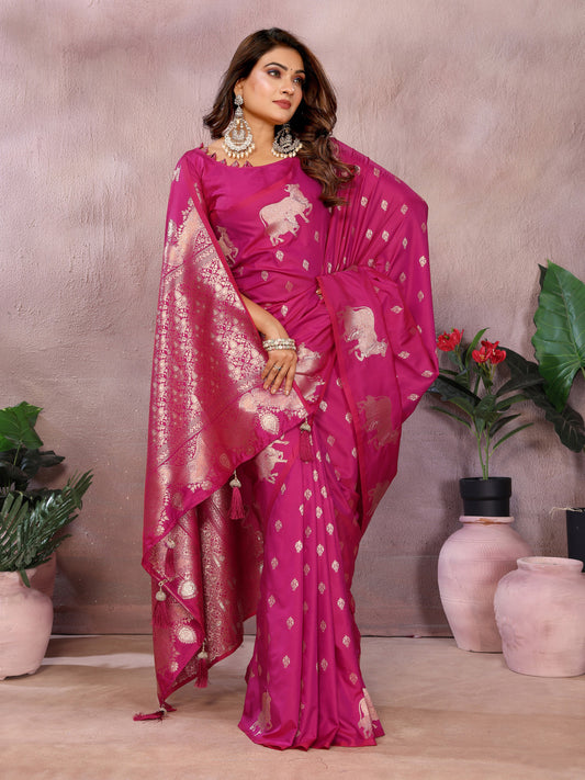 Rani Pink Banarasi saree with Pichwai motifs